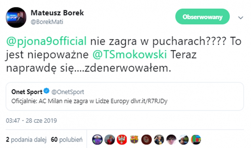 REAKCJA Mateusza Borka na to, że Piątek nie zagra w LE! :D